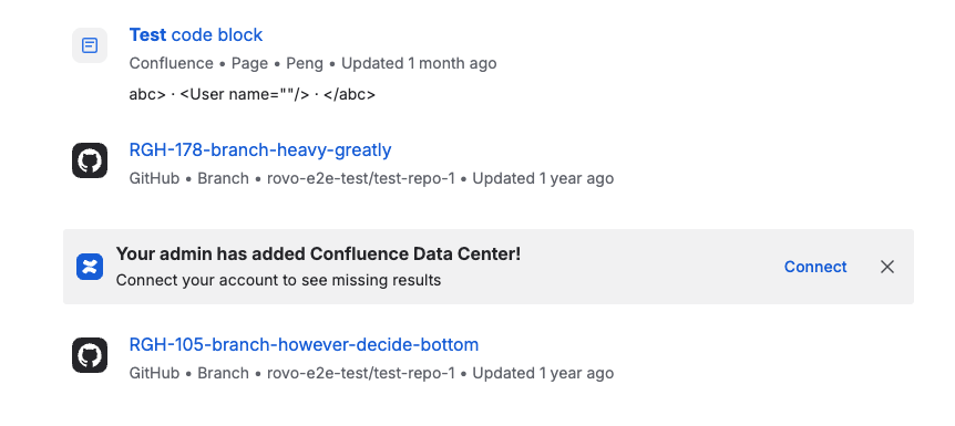 Connect option banner for a connected Data Center instance