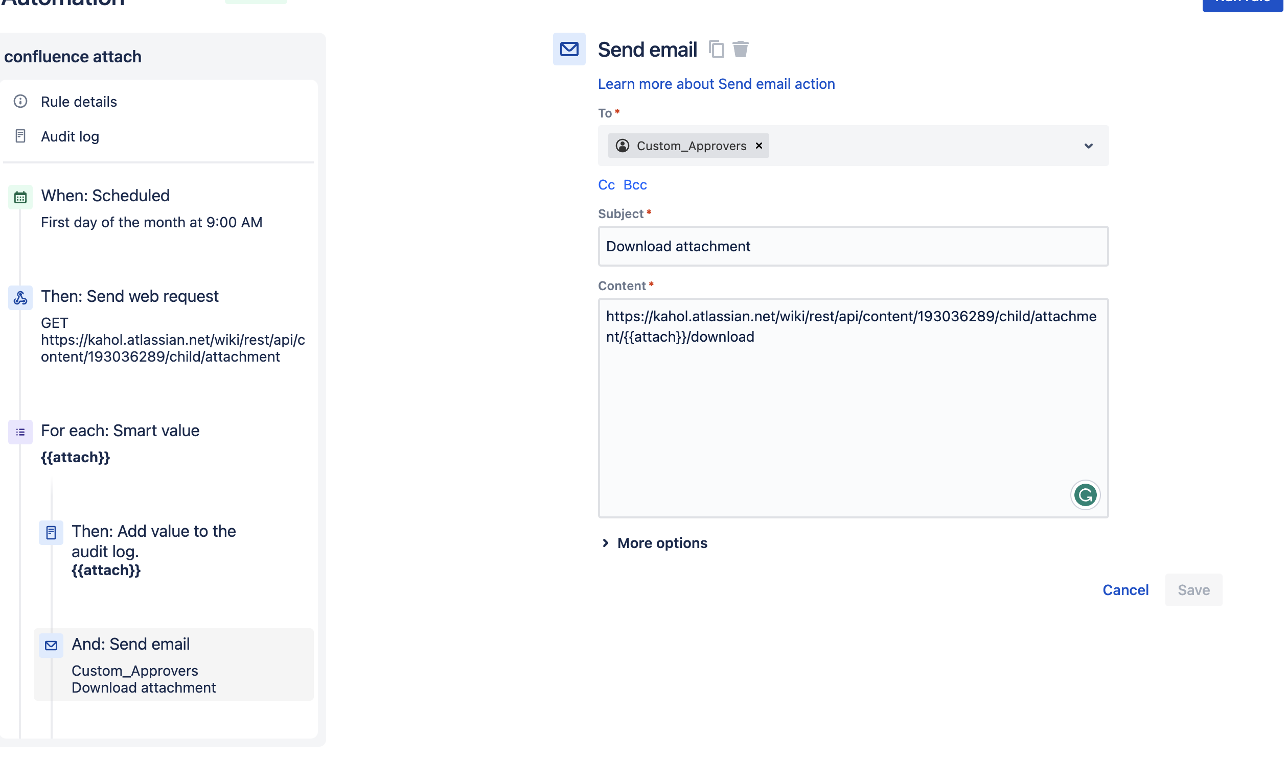 Sample Send Email Automation Rule