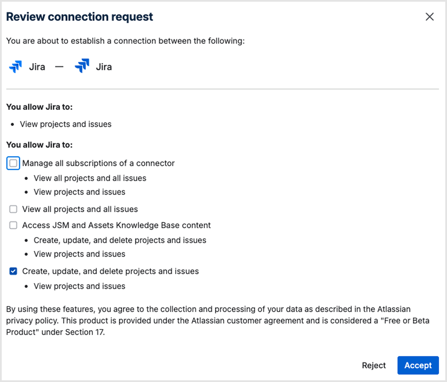 Review connection request screen 