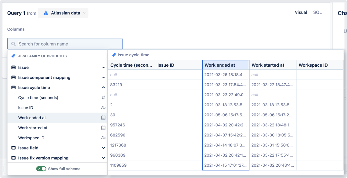 [Field Option Ref] 列が強調表示された [Jira Field Option] テーブルのテーブル プレビュー。