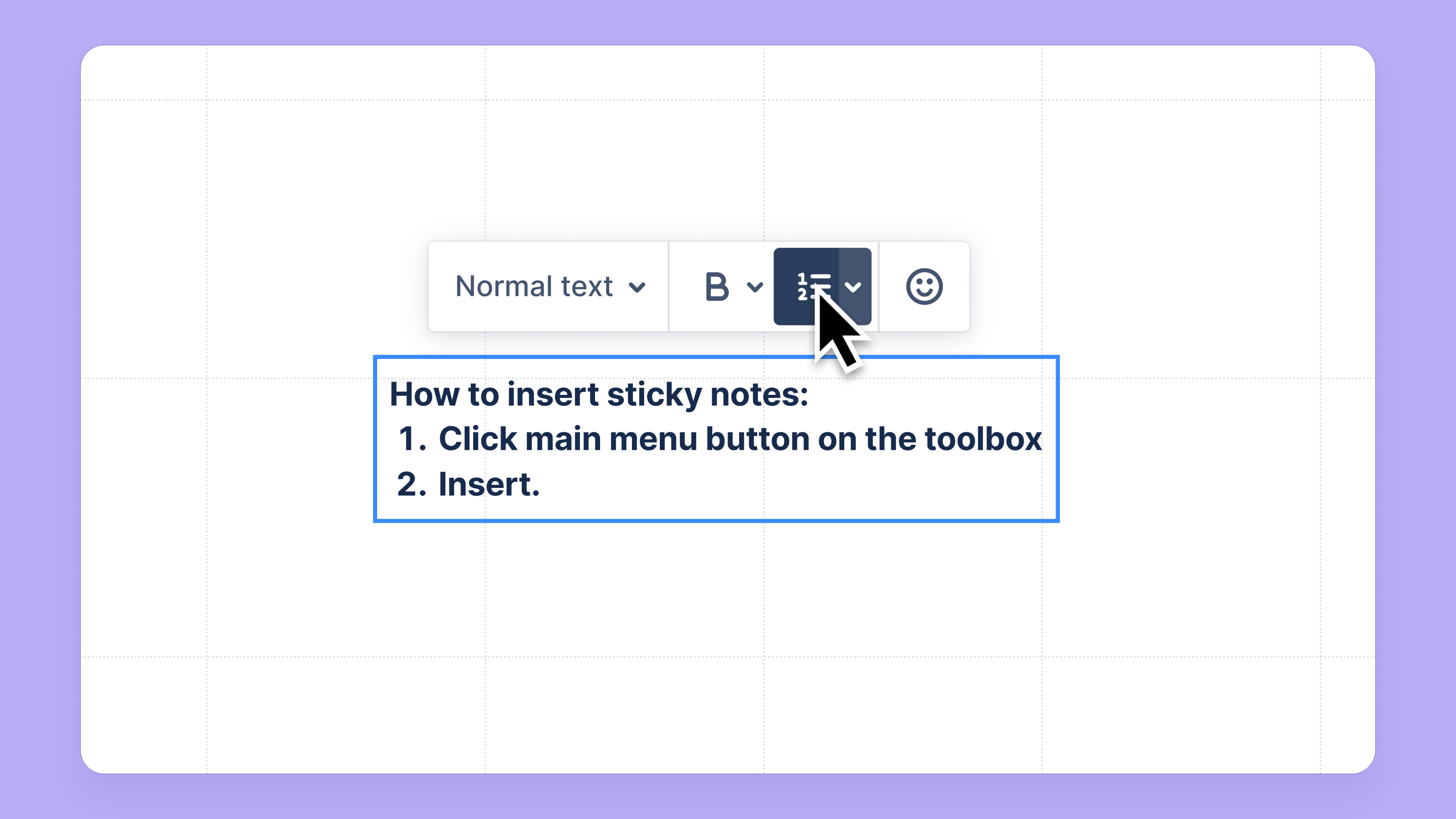 Selecting the numbered list formatting option from the floating toolbar