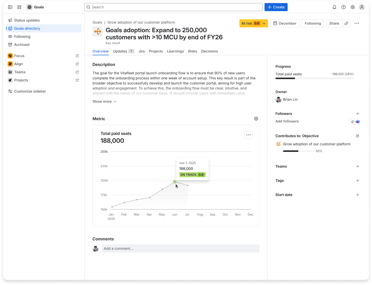 Goals app page highlighting the metric progress section.