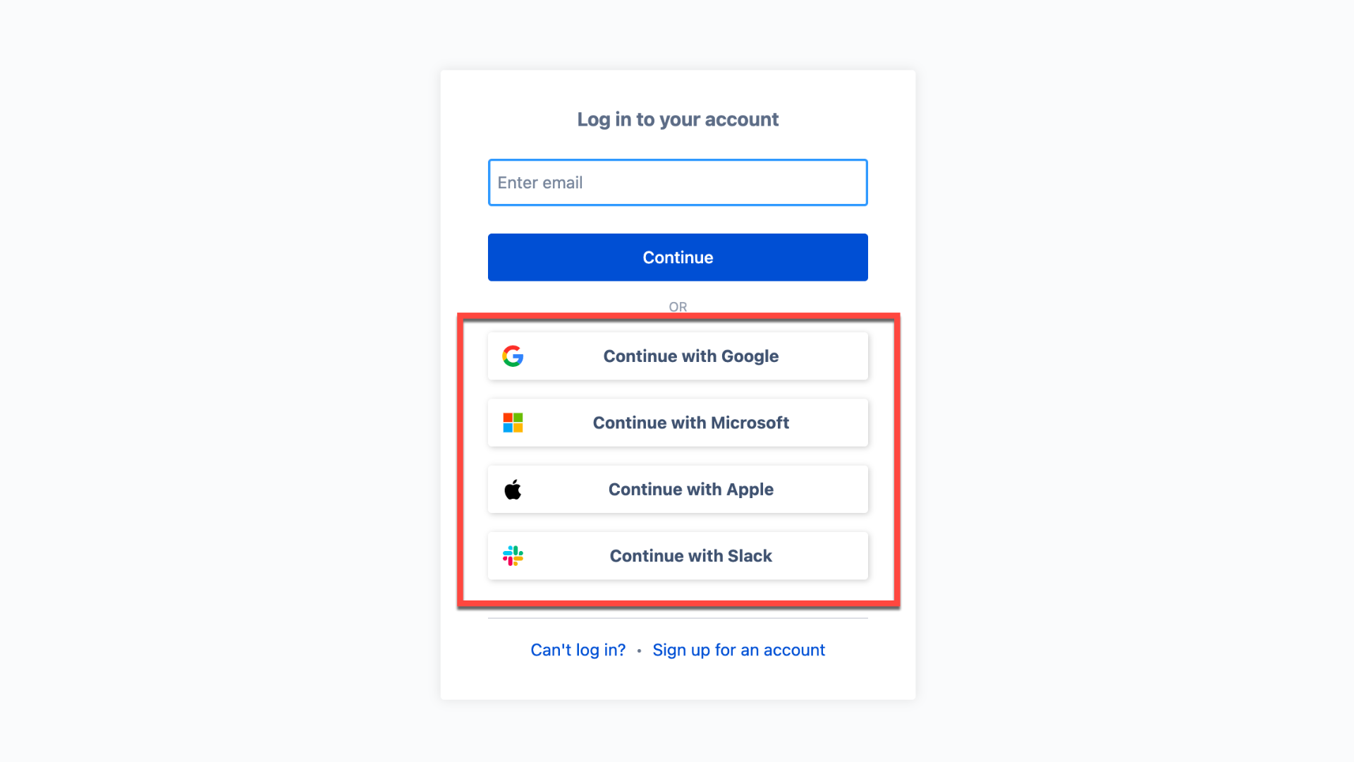Where to find third-party login options on the login page
