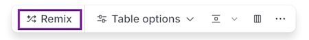 The floating toolbar for a table with the Remix option highlighted.