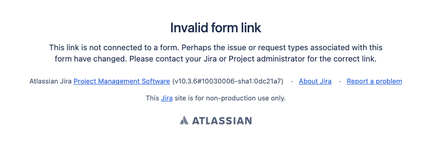 invalid form link error message