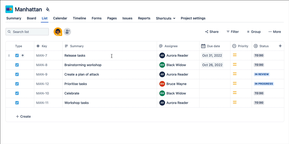 Create and edit issues from the list view | Jira Work Management Cloud ...