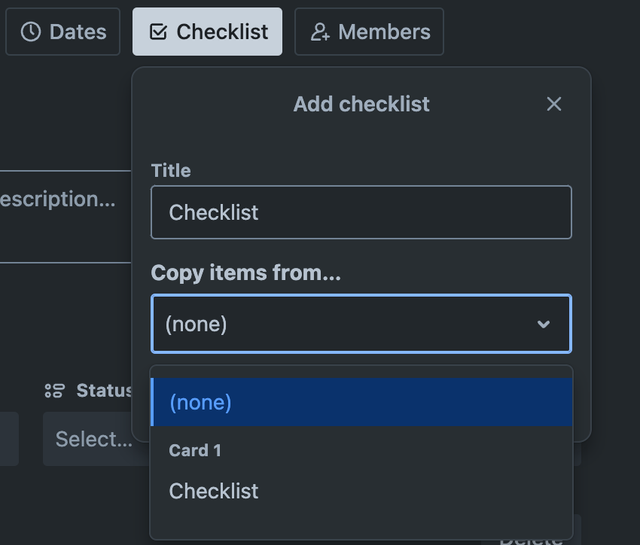 Copying checklist to a card