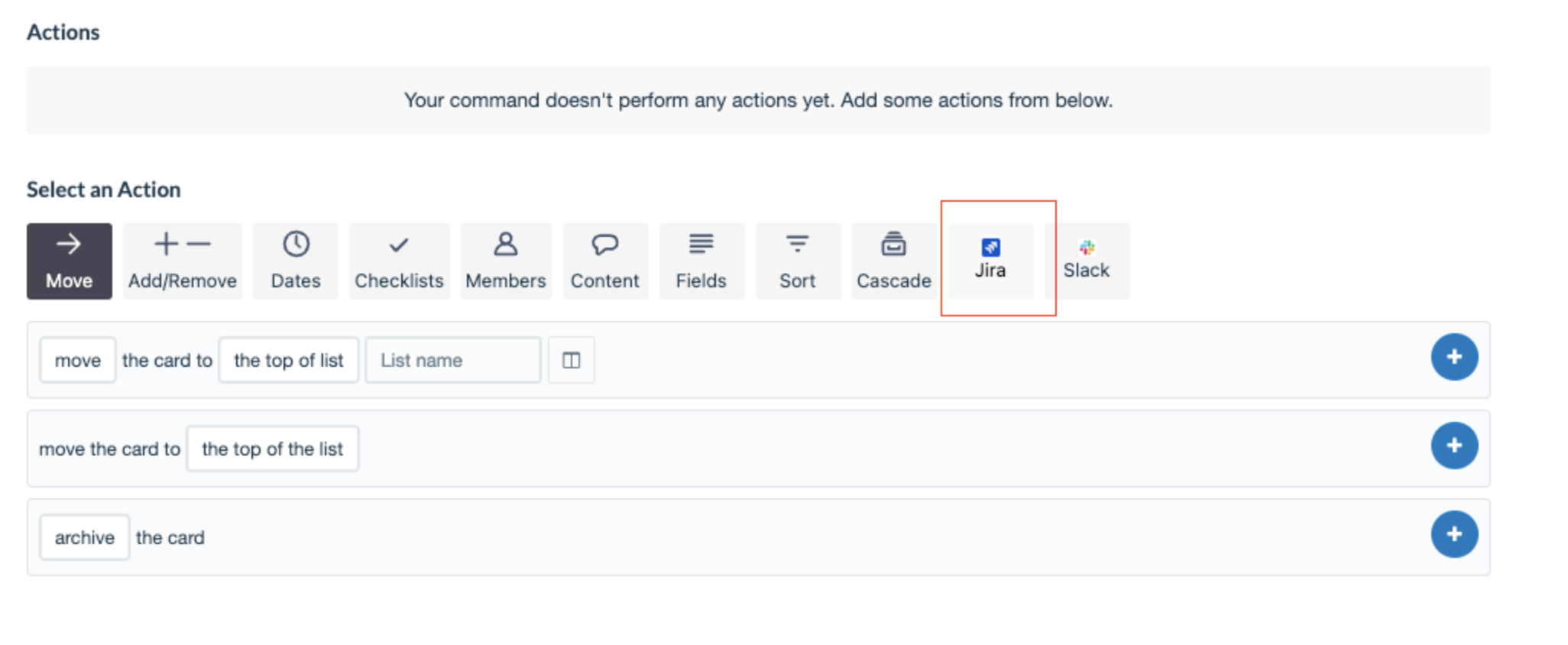 Add action to create issue in jira from trello automation rule