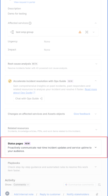 Update stakeholders directly from incidents