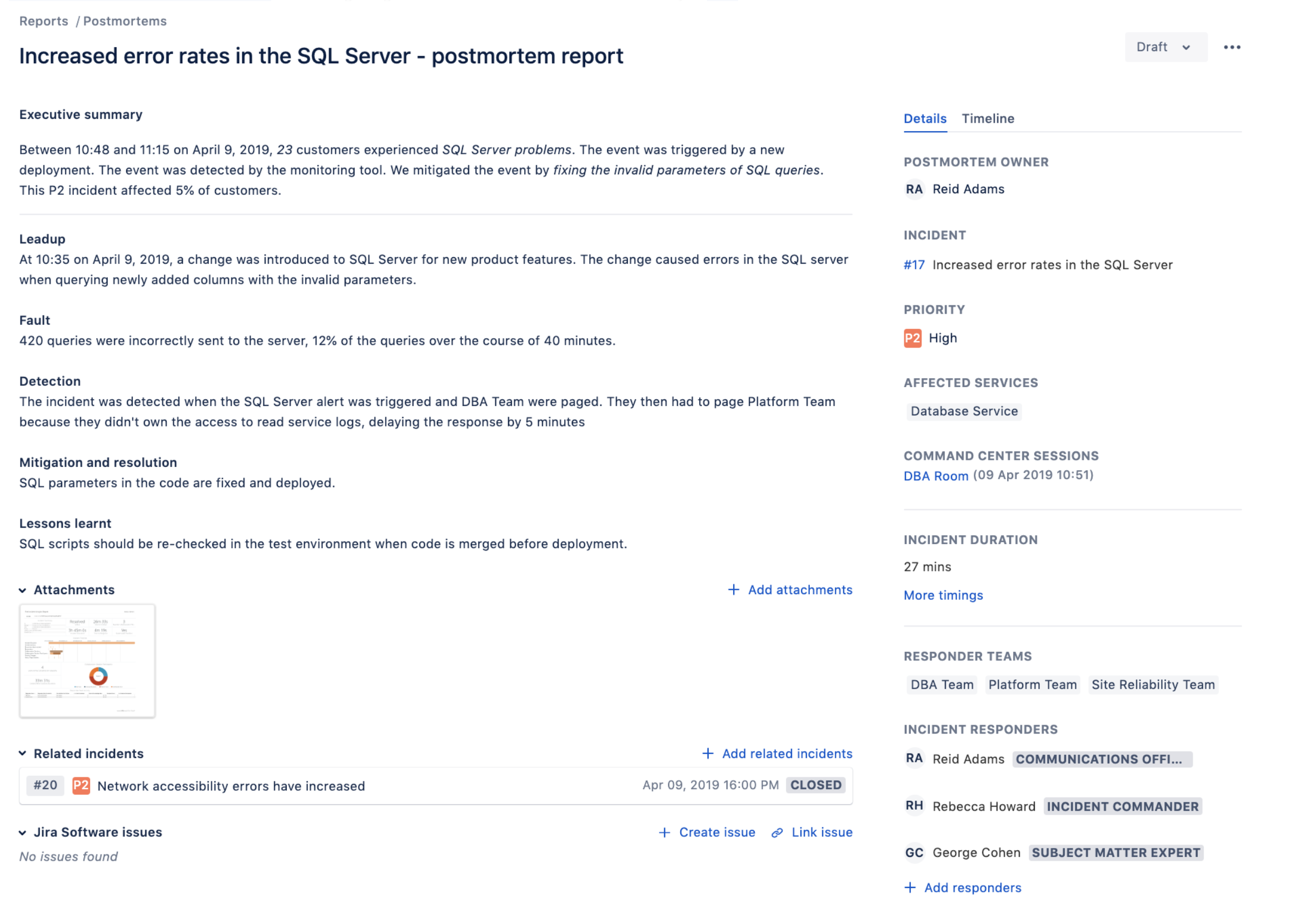 Create a postmortem report  Opsgenie  Atlassian Support For Business Post Mortem Template