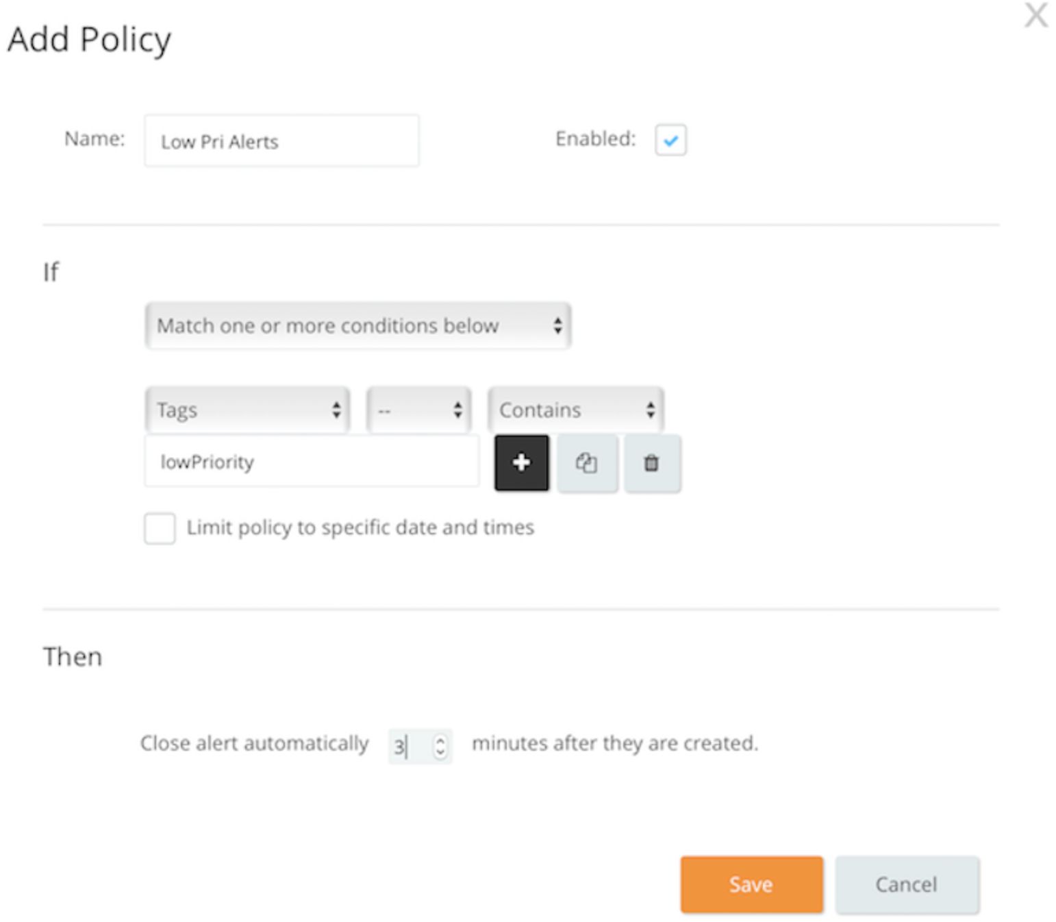 A legacy screenshot that shows an auto-close policy.