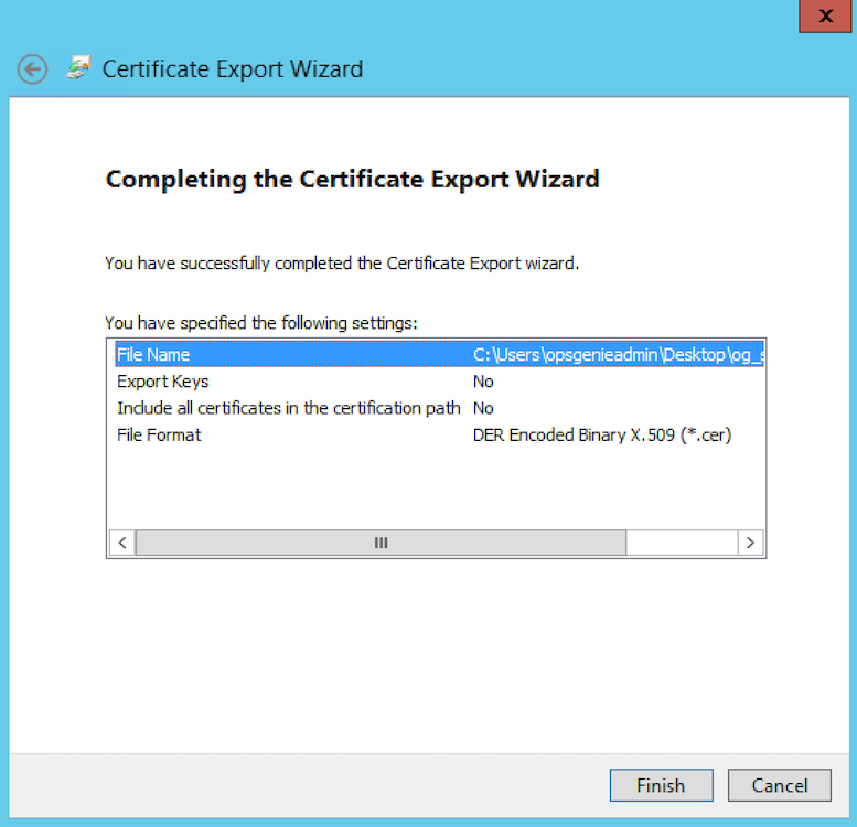 Certificate export wizard