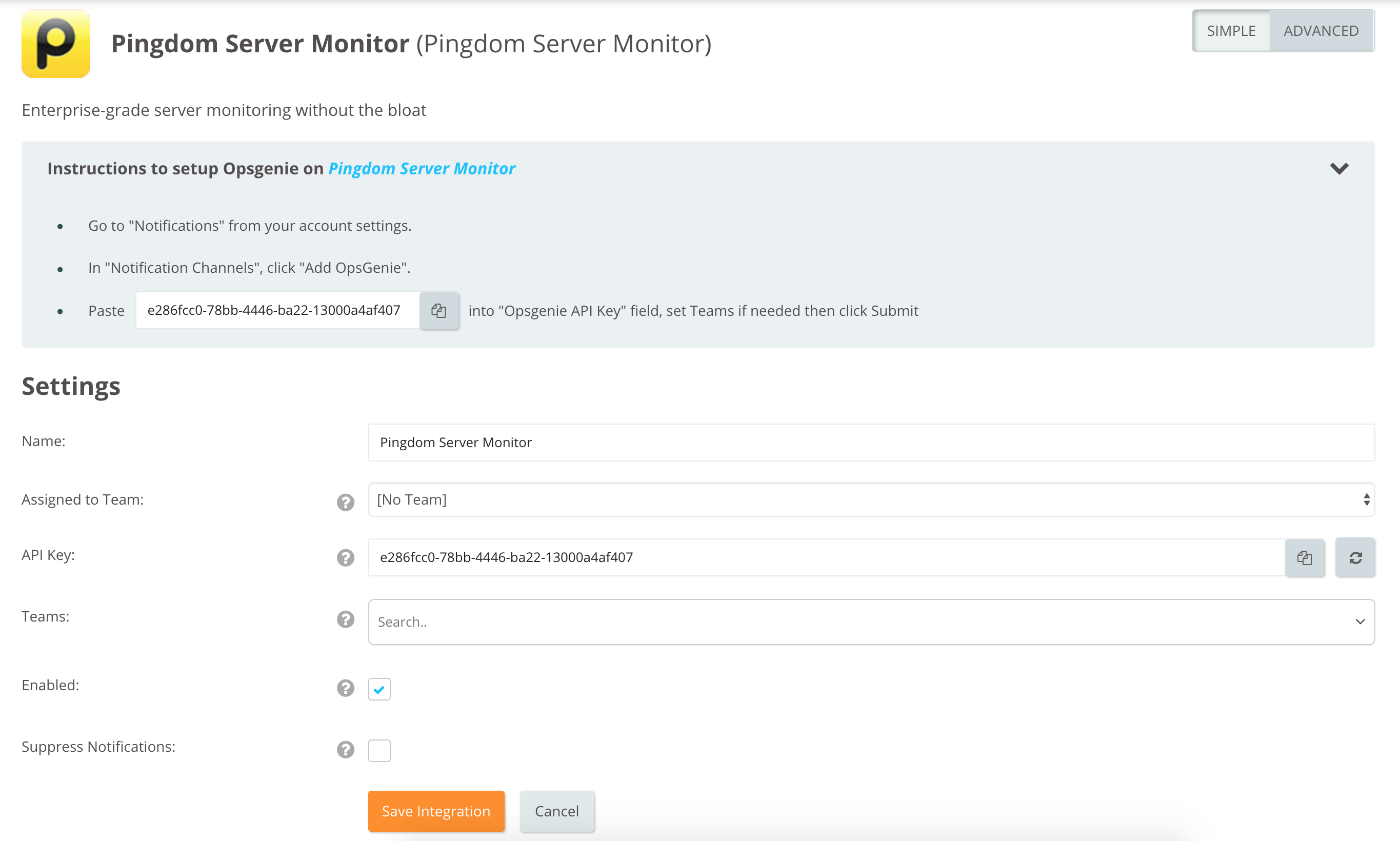 Pingdom Server Monitor の統合