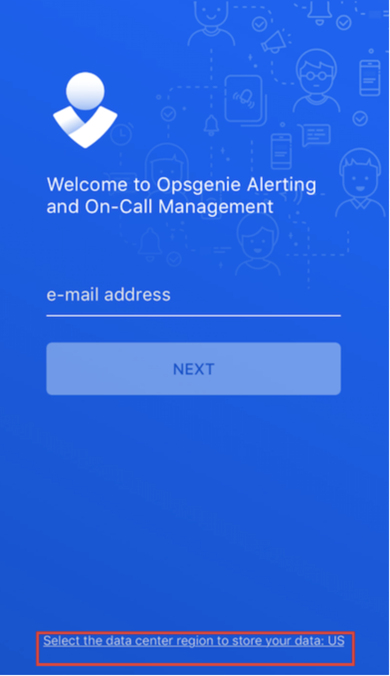 Opsgenie のデータ レジデンシーを選択するためのリンクを示す画像。