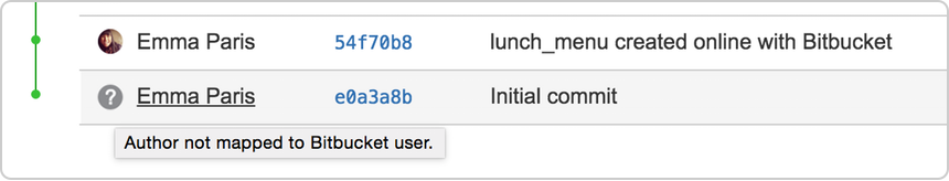 作成者が Bitbucket ユーザーにマップされていません - コミット時に作成