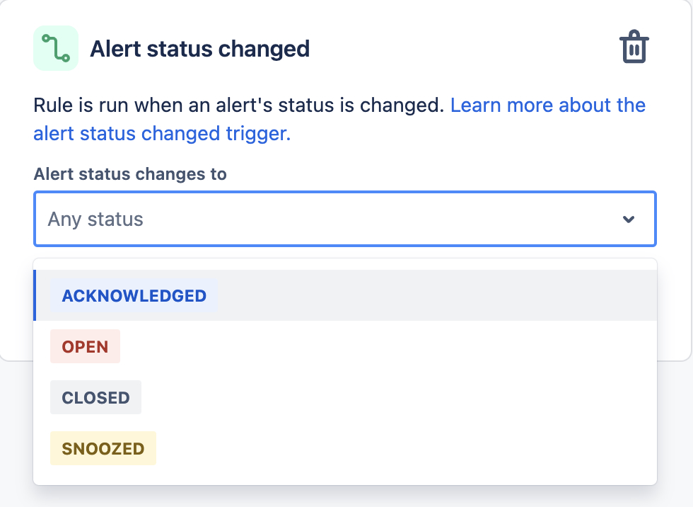 Alert status changed trigger in automation
