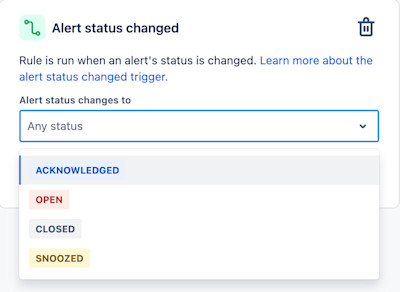 Alert status changed trigger in automation