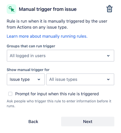 Manual trigger from issue in automation