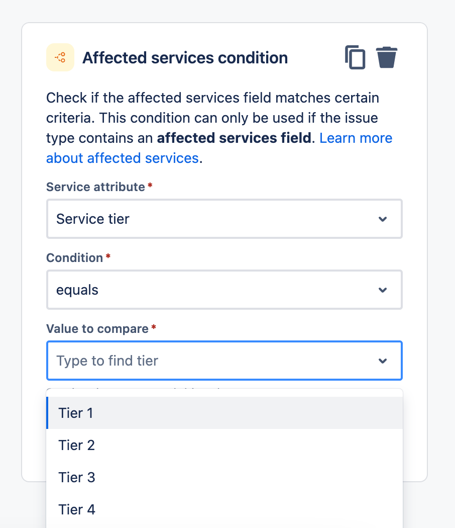 Jira Service Management 自動化で影響を受けるサービス コンポーネント