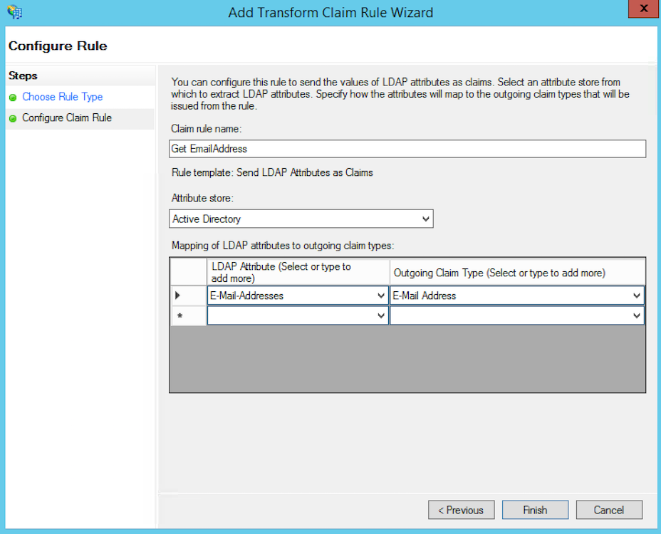 add Transform Claim Rule wizard