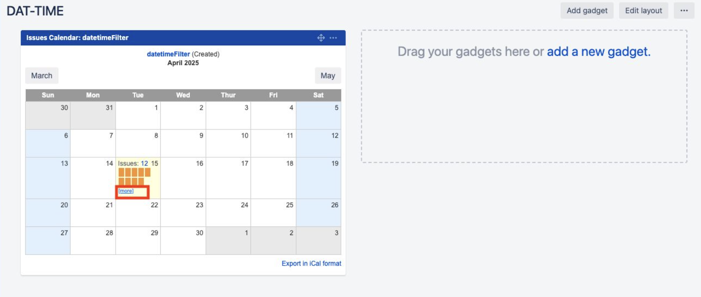 Calendar gadget displays several issues on March 15, with the additional hyperlinked [more]