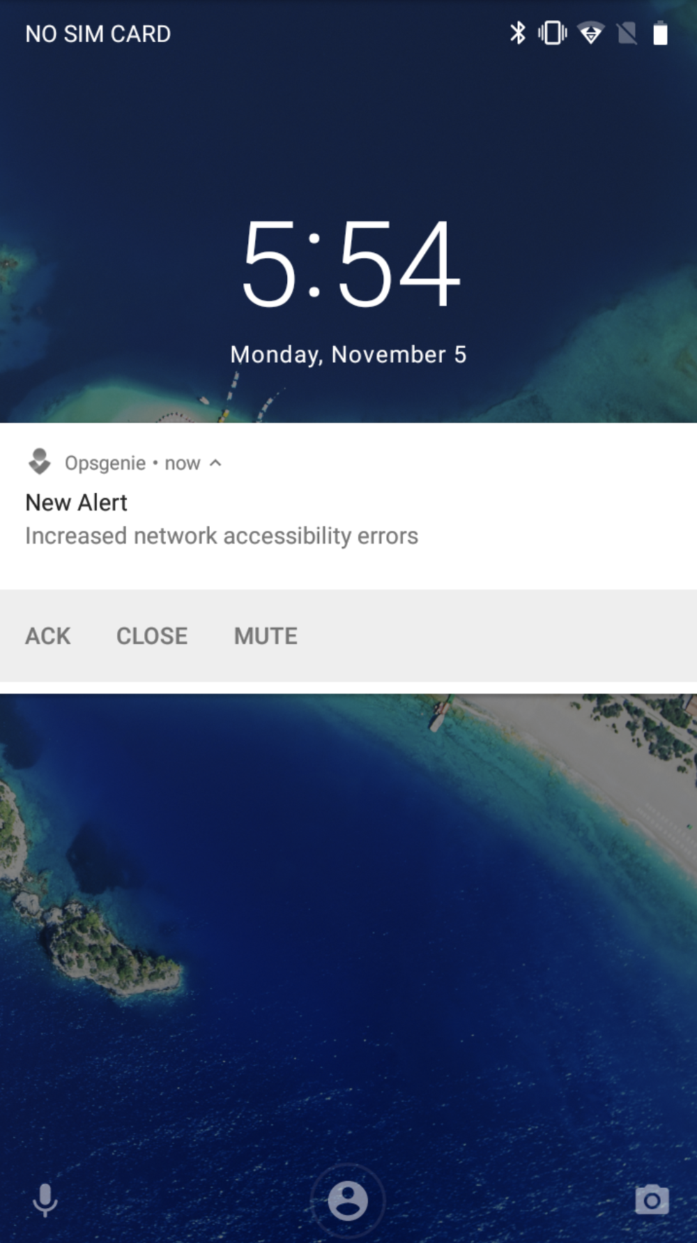 A screenshot showing how acknowledge an alert in Opsgenie's Android app.