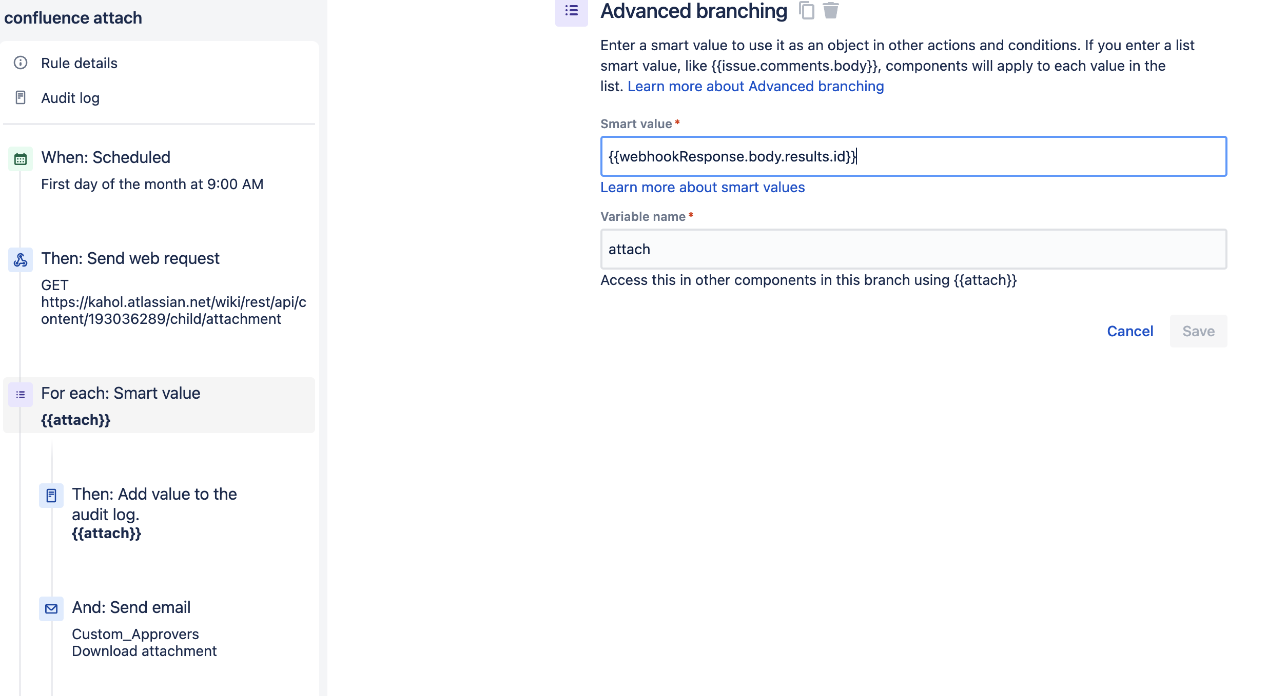 Advanced Branching in Send Web Request page.