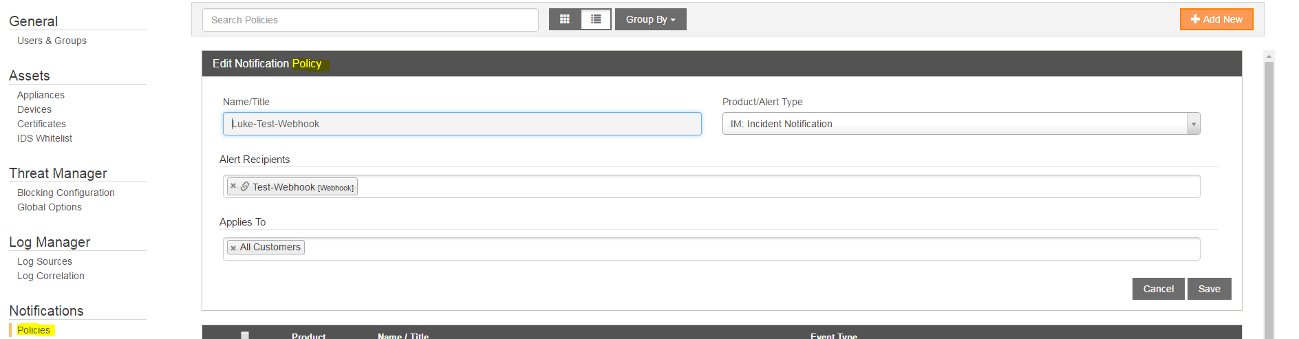 Alert Logic configuration step 2