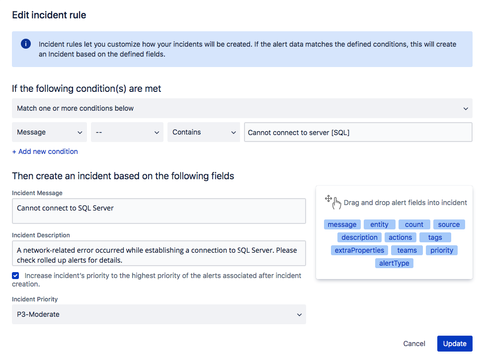 Edit incident rule