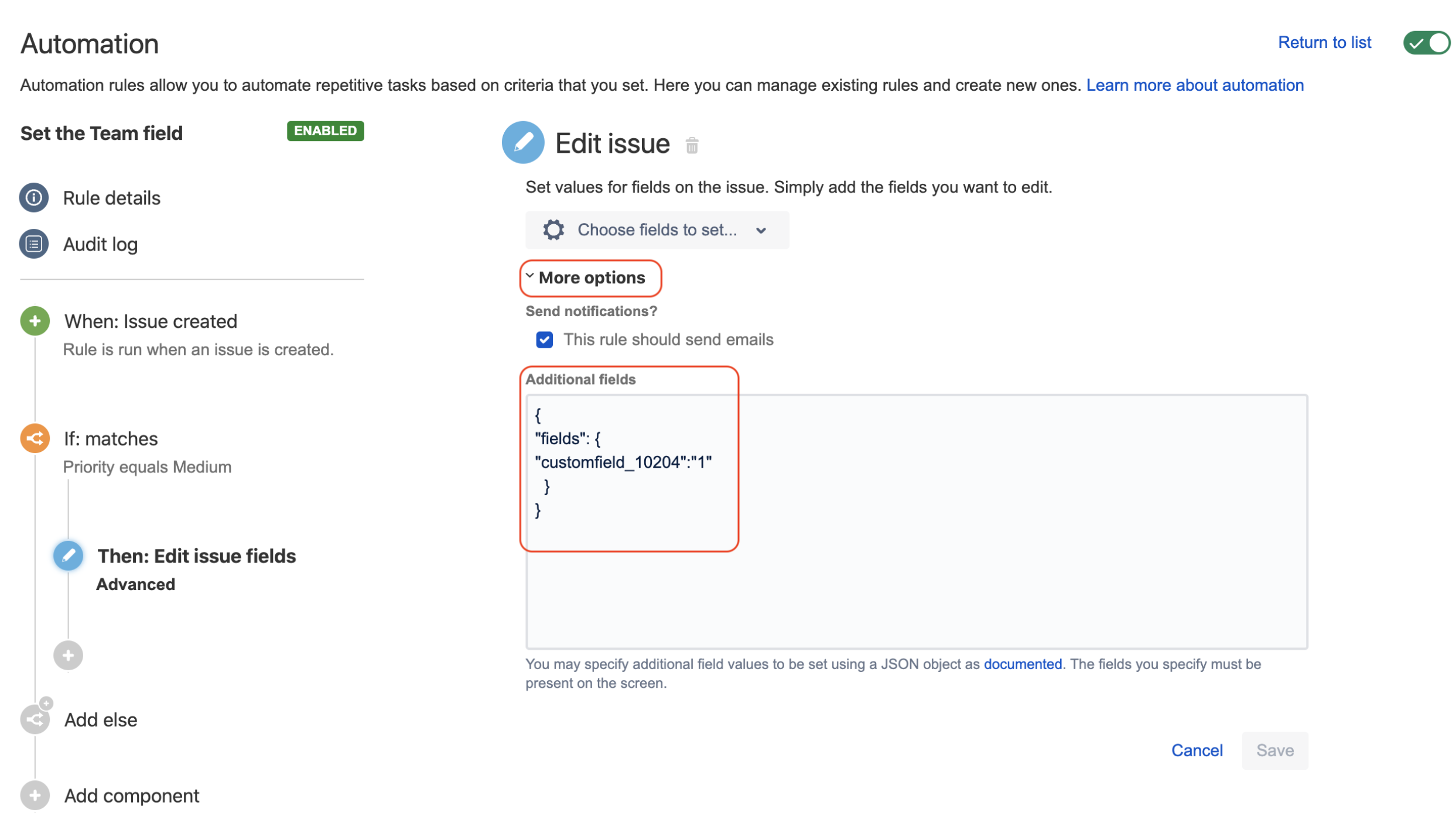 Set team field using automation 