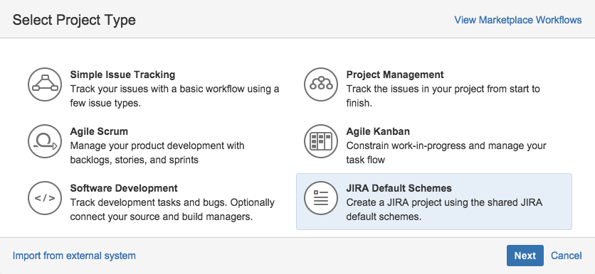 統合用の jira プロジェクトが作成される場所を示すスクリーンショット。