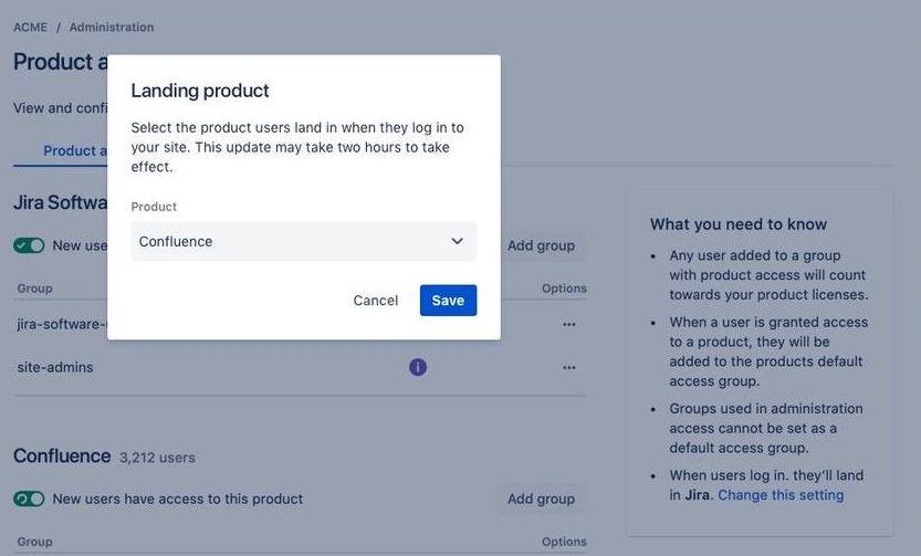 A screen for you to select the landing product, with a drop-down menu with your products