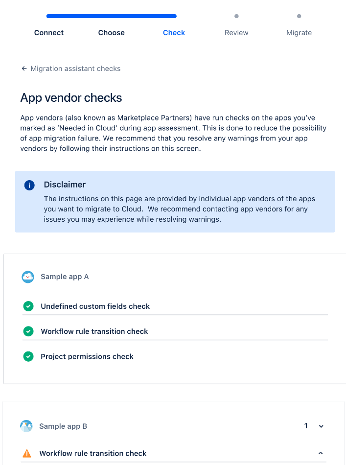 Screenshot of the app vendor check screen in CMAs