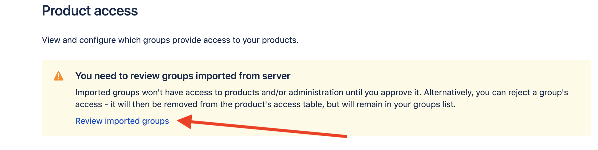 screenshot of admin area. the linked text review imported groups is highlighted.