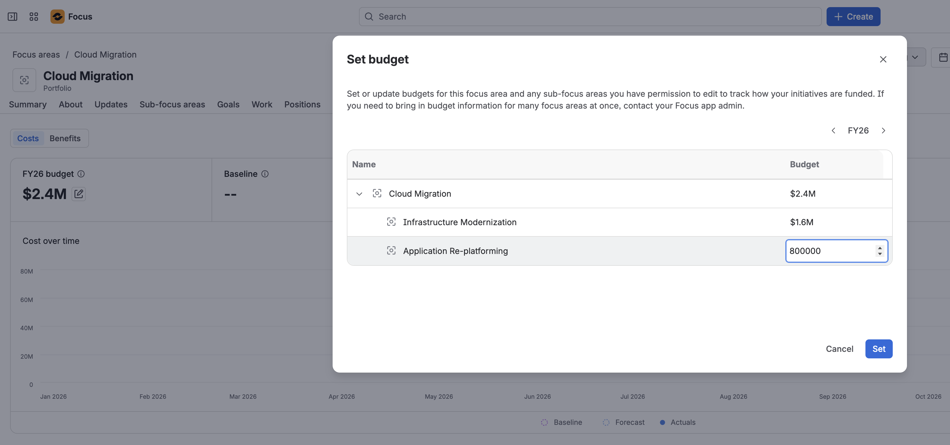 setting a budget window