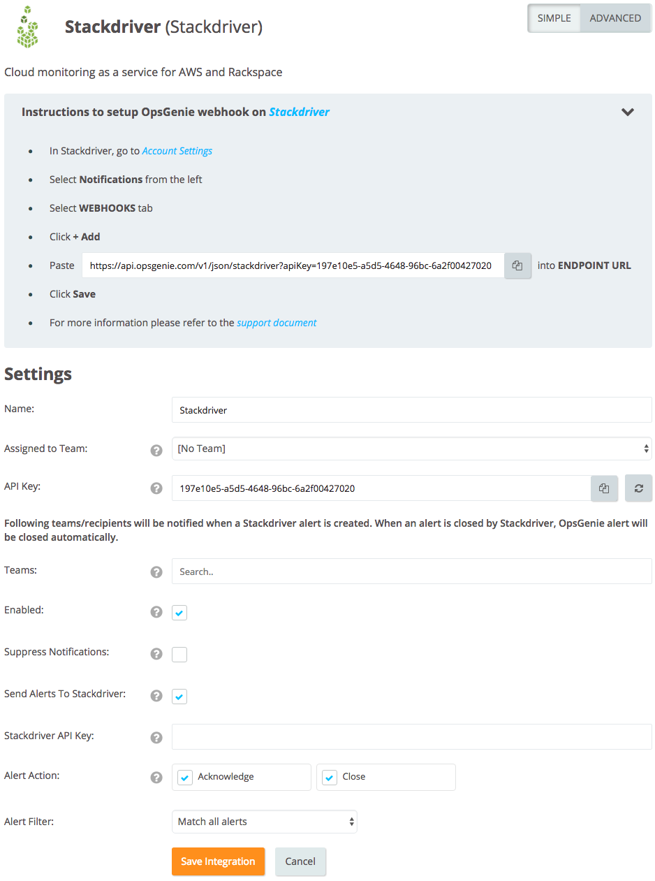 Stackdriver settings