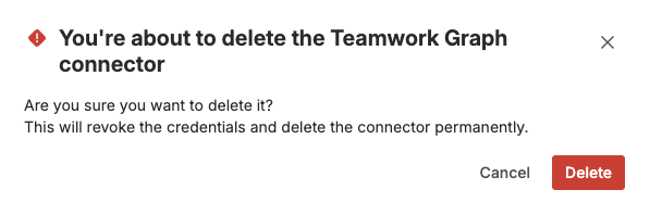 Confirmation window in Atlassian admin to confirm deleting a connector
