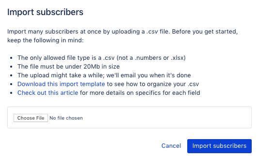 Import subscribers via CSV, Statuspage