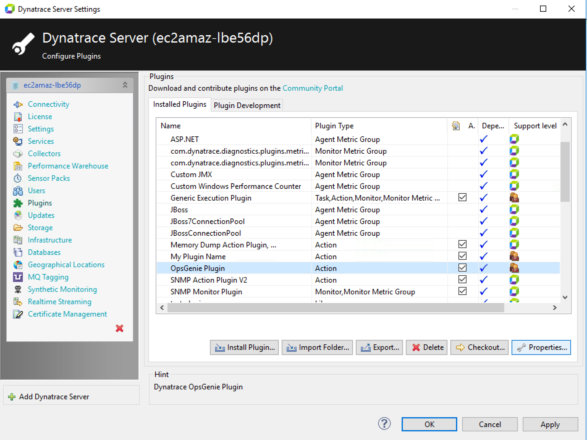 Dynatrace AppMon plugin properties