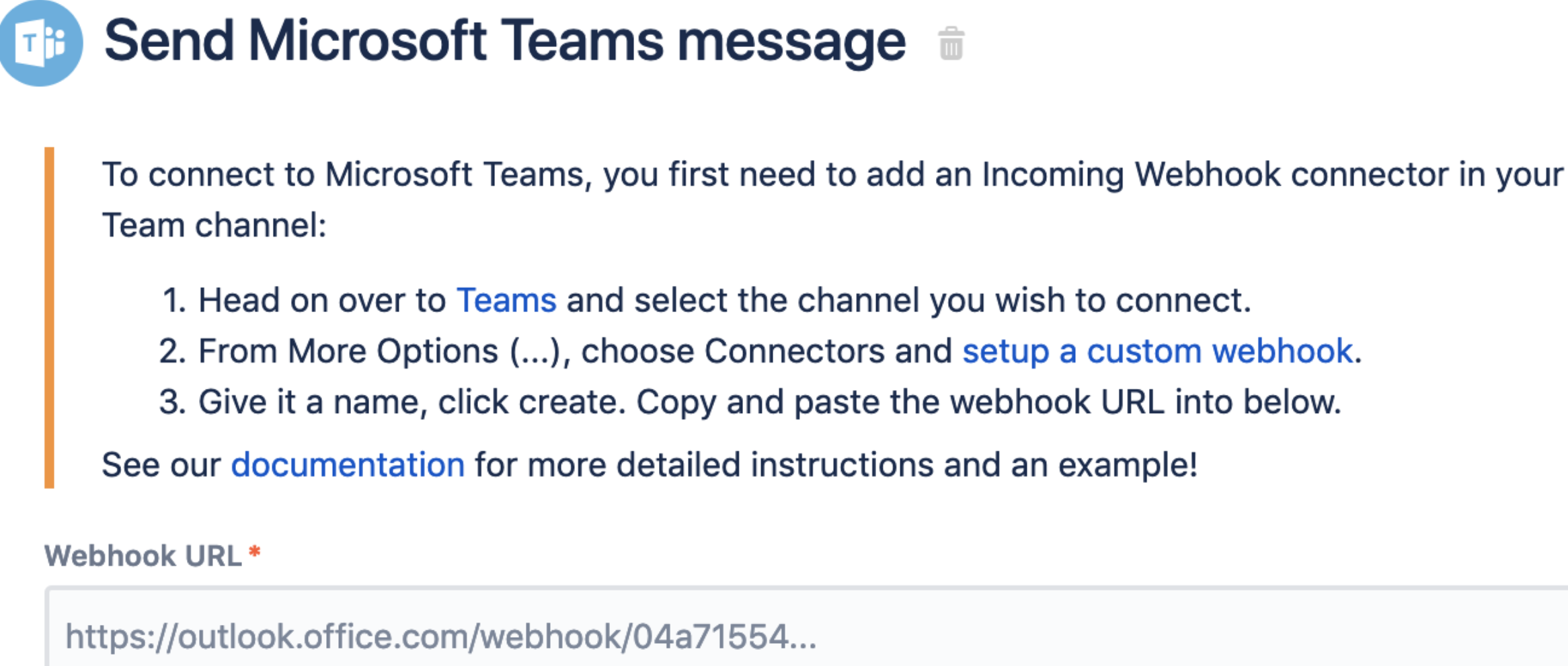 Microsoft teams message Webhook url