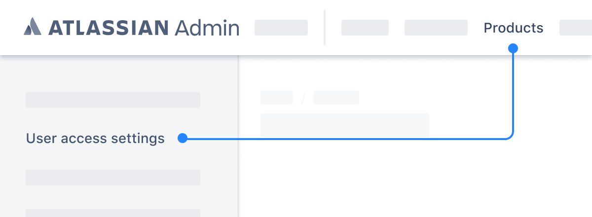 Atlassian Admin の [製品] の下に表示される [ユーザー アクセス設定] を示すスクリーンショット