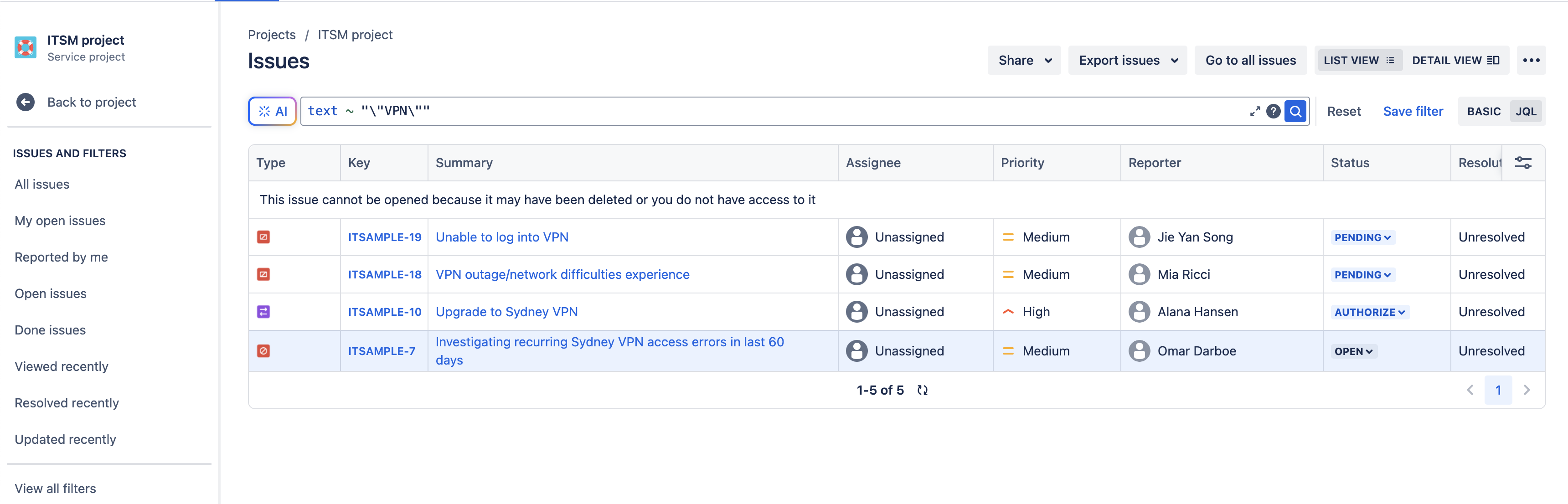 VPN 関連の課題に関するクエリの検索結果。