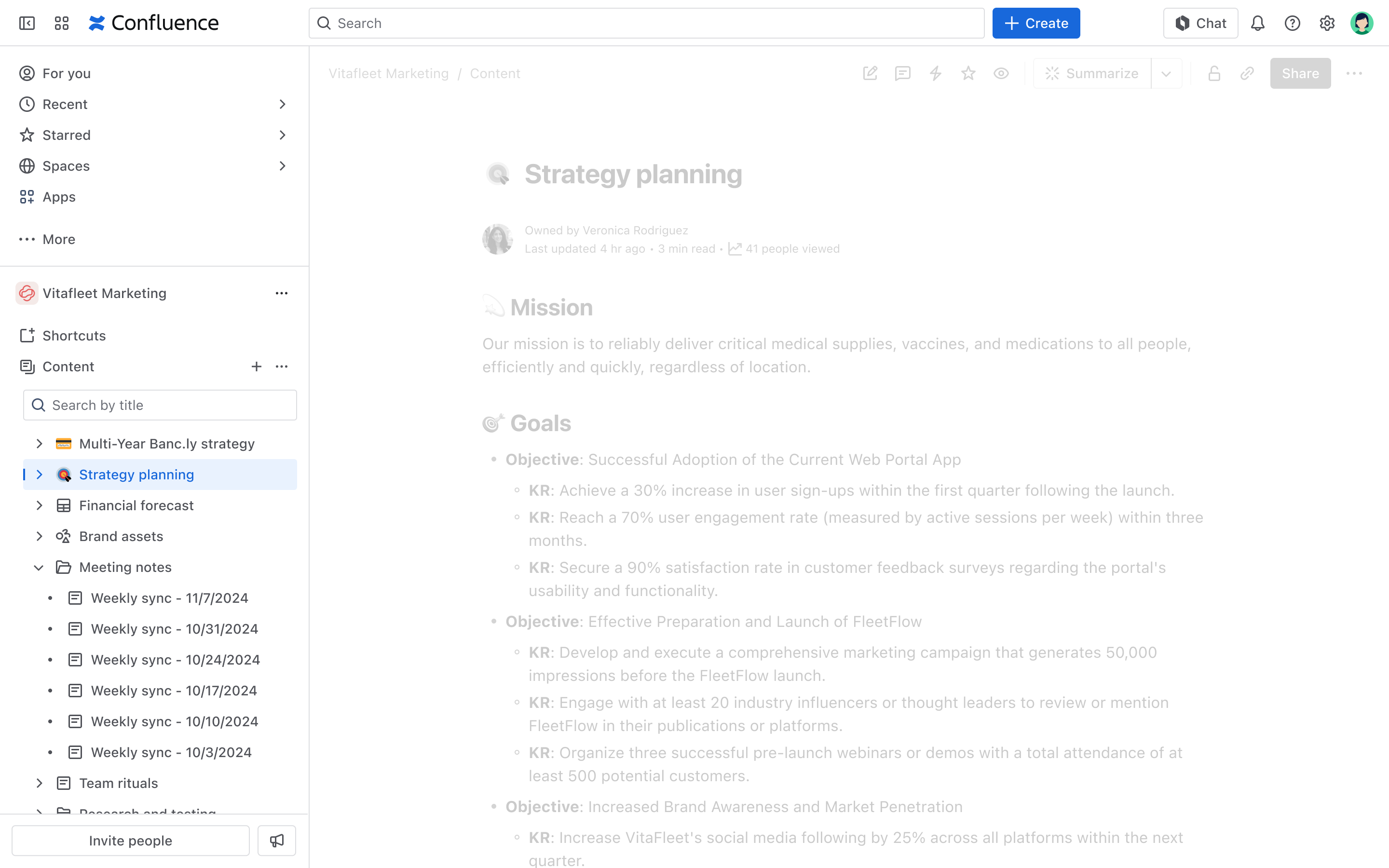 Screenshot of the new navigation in Confluence