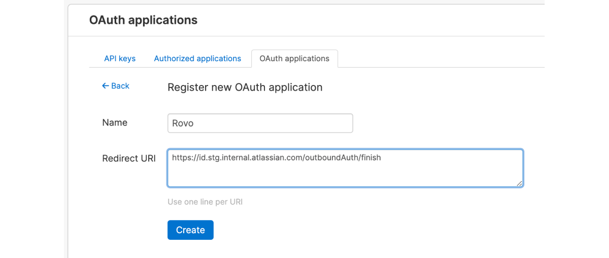 Screenshot of registering a new OAuth connection in Aha!