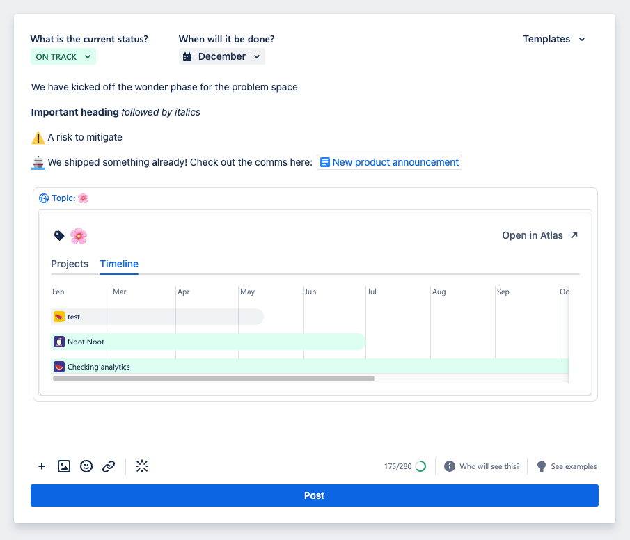 Features from other Atlassian products embedded into the composer