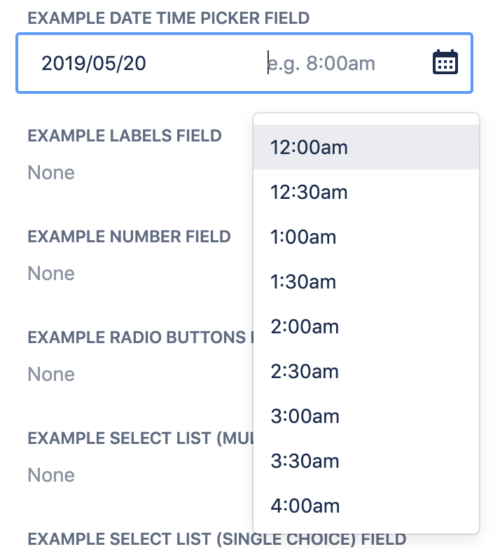 Screenshot of date time picker