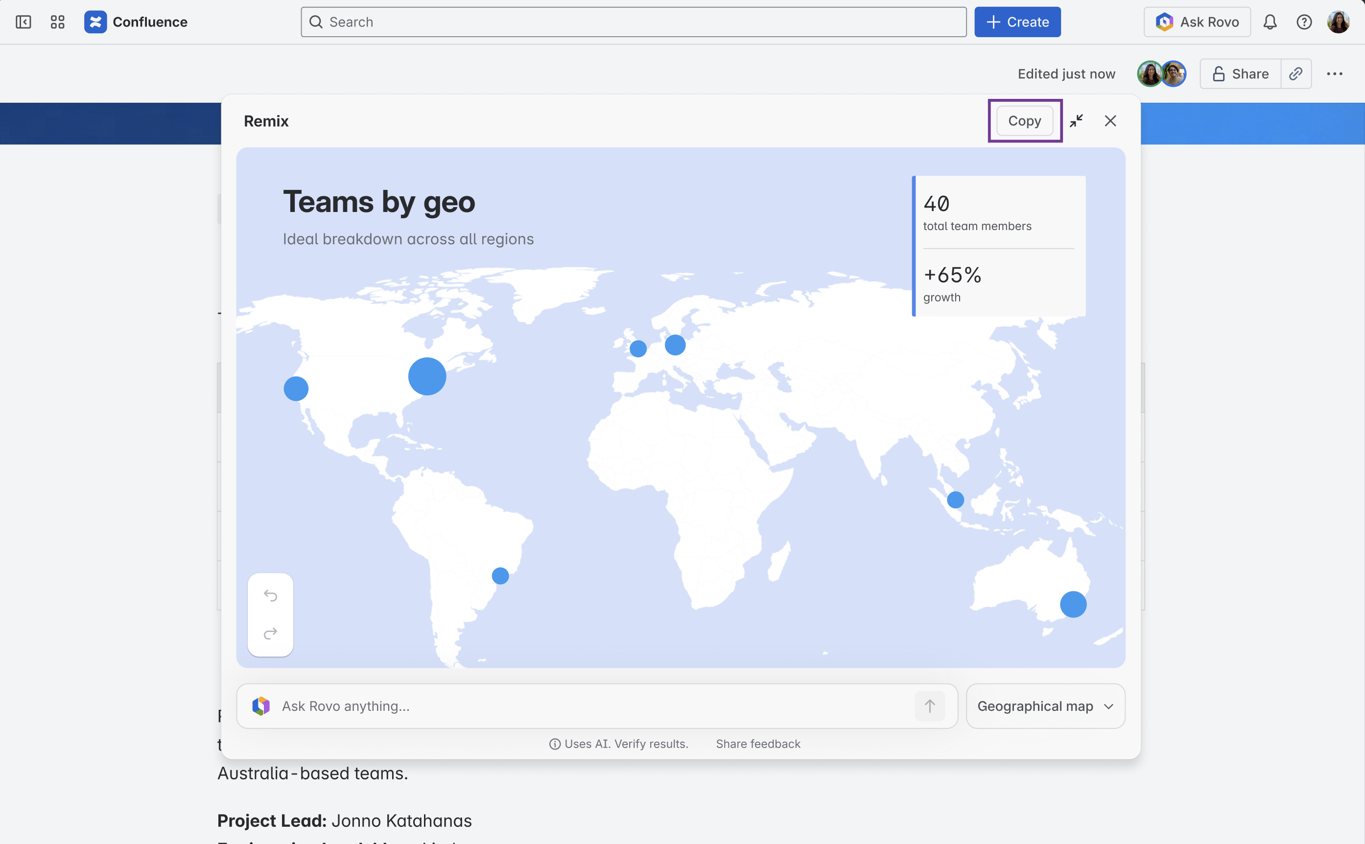 A remix from a read-only page with Copy highlighted