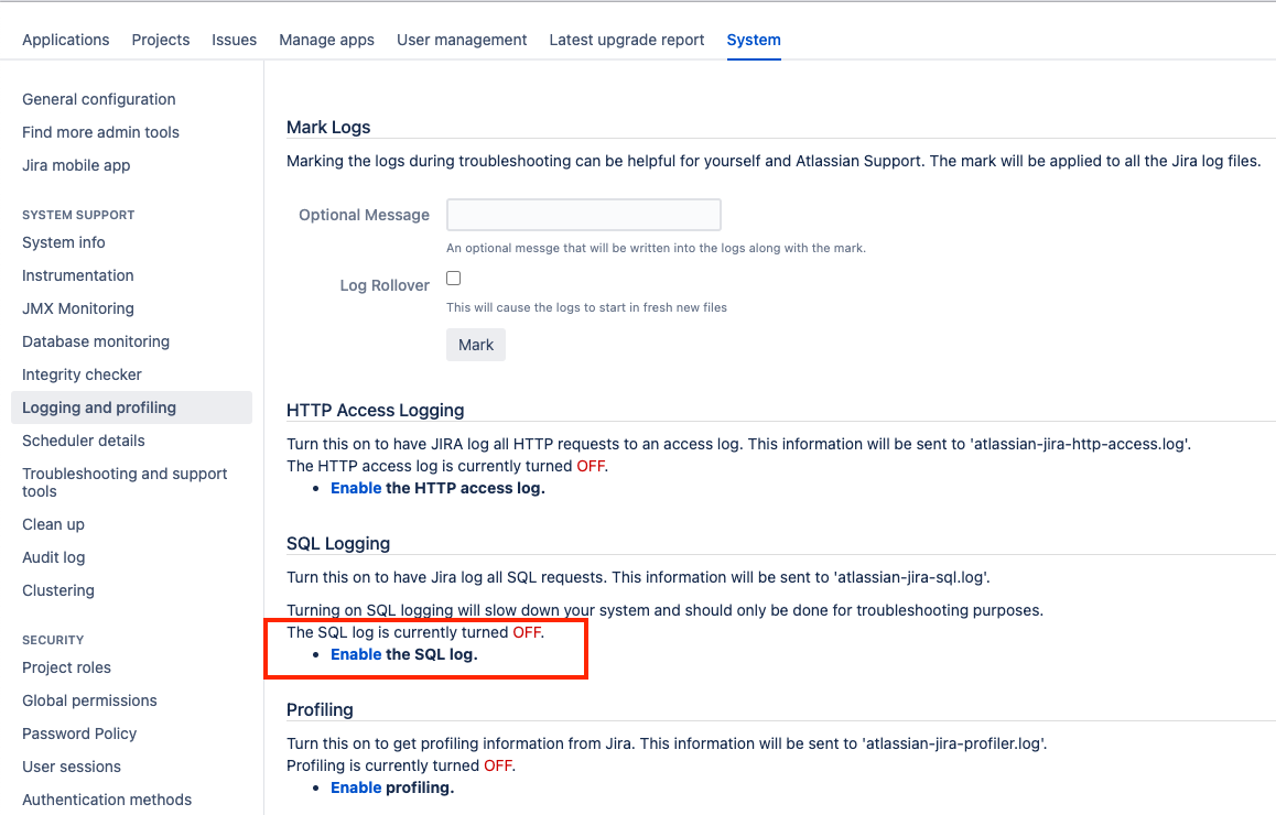Enable SQL Logging