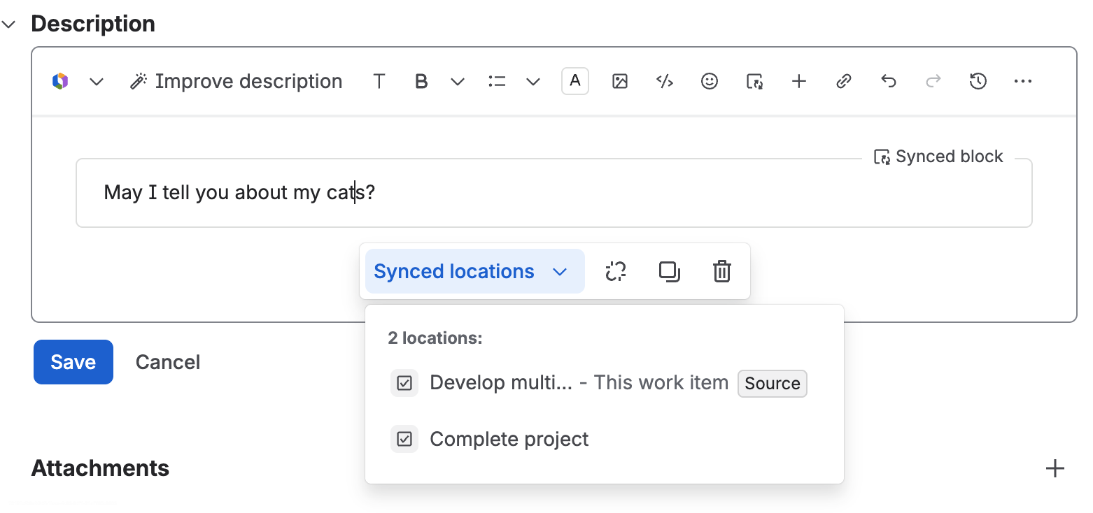 View locations using a synced block in a Jira work iteam