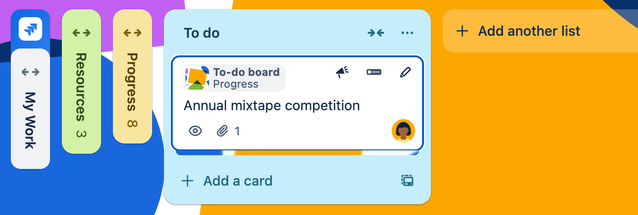 A Trello Mirror card, showing details of the source card on the card front.